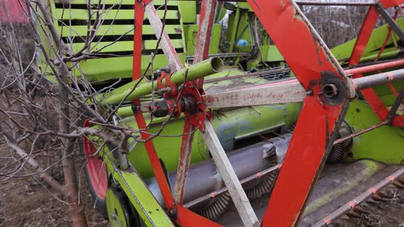 Combine Harvester Reel And Auger At The Farm
