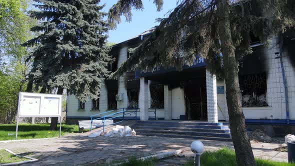 War in Ukraine  Burned Police Station in Borodyanka