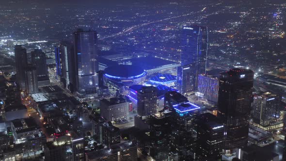 Scenic Aerial View of the Panorama of Night Los Angeles Lit with Millions of Colorful Lights alt