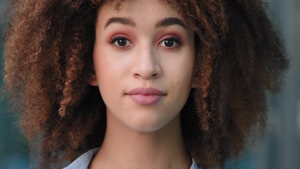 Portrait of African American Girl Student Ethnic Afro Mixed Race Woman Female Model with Curly Hair