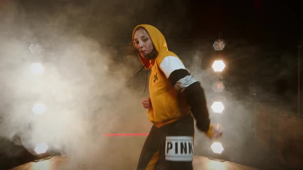 Young Brunette Dancing Break Dance In Studio.