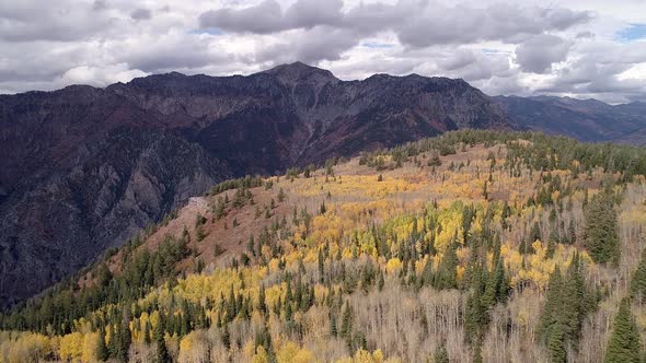 Flying over colorful mountain range in Utah