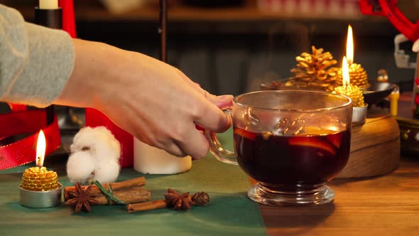 Mulled Wine in Glass Mug Gluhwein Closeup