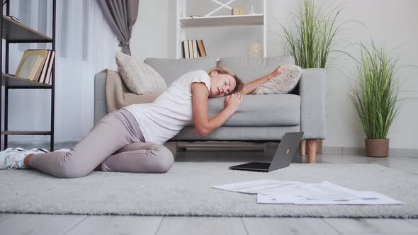 Exhausted Work Sleeping Woman Overload Information