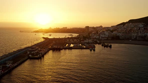 Port With Marina At Sunset