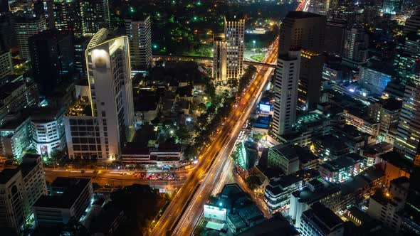 Traffic at night during rush hour, Bangkok business district city center – Time Lapse