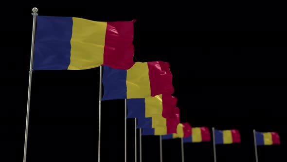 Romania Row Of Flags Animation Include Alpha Channel