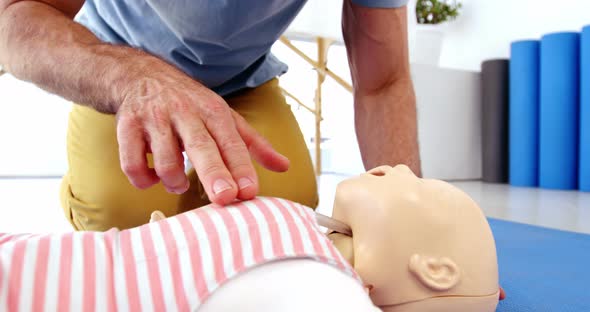 Male paramedic during cardiopulmonary resuscitation training