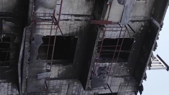 Vertical Video of a Residential Building Destroyed By the War in Ukraine