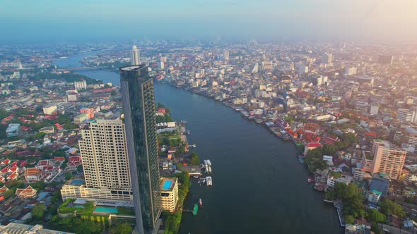 4K : Aerial drone footage fly over the Chao Phraya River