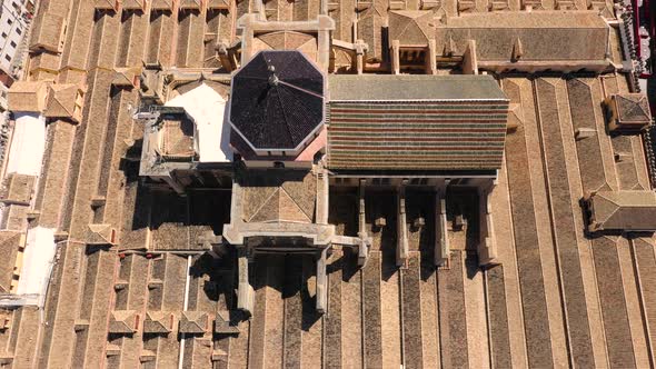 Aerial view of rooftop of Mosque-Cathedral during the day at Cordoba, Spain.