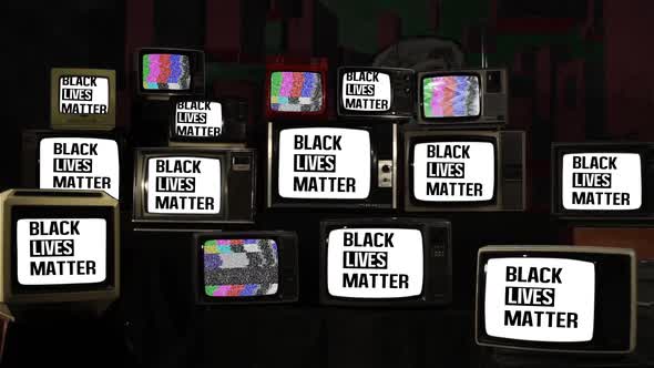 Black Lives Matter Logo and Retro Television Stack. White.