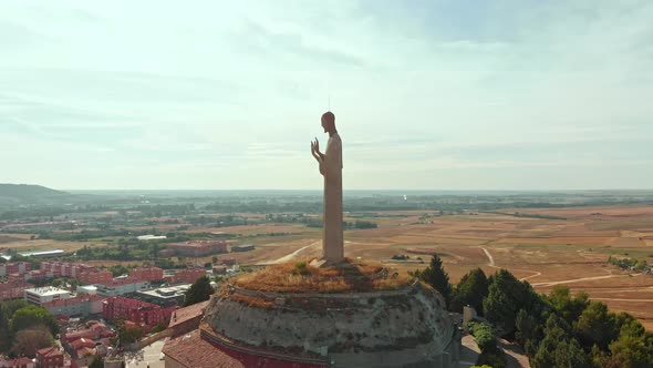Aerial View of Statue Of The Christ Of The Otero In Palencia Spain