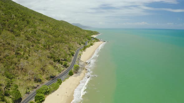 Aerial, Gorgeous View On Empty Ellis Beach In Cairns, Queensland, Australia