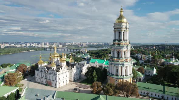 Aerial View of Kiev Pechersk Lavra Great Lavra Bell Tower Orthodox Monastery