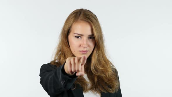 Businesswoman Pointing At Camera , Selecting , you, Portrait , White background