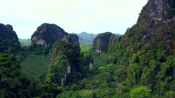 Aerial Shot of Massive Rocks Mountains Krabi Thailand