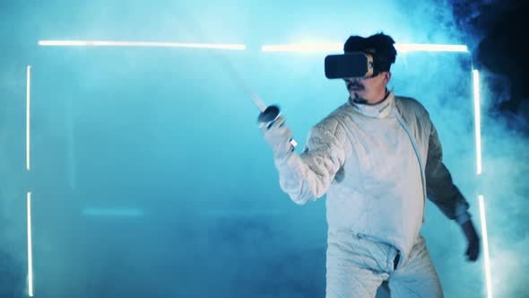 Fencing Practice Performed By an Athlete in VRglasses