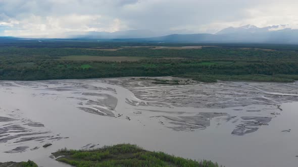 4K Drone Video of Chulitna River and Boreal Forest near Denali State Park in Alaska