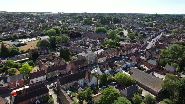 Hadleigh town high street Suffolk, UK drone aerial view