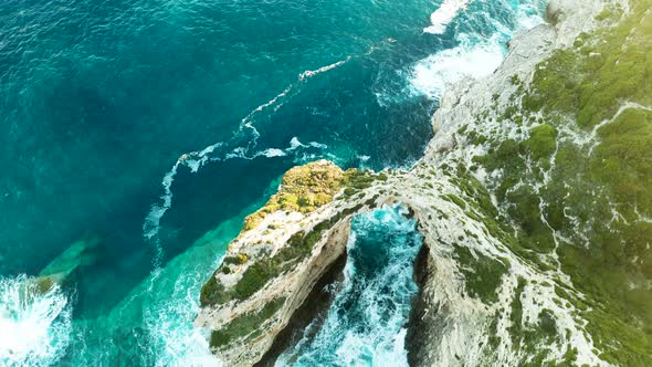 Tripitos Arch, Natural Arch in the Sea at Paxos Island, Aerial View