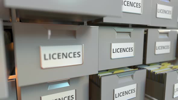 LICENCES Text on the Drawers of a File Cabinet