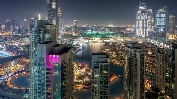 Dubai Downtown Night Aerial Timelapse