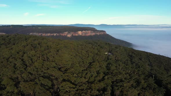 Drone footage of Fog in the Megalong Valley in The Blue Mountains in Australia