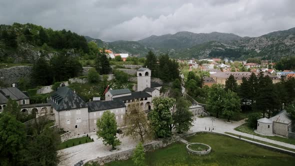 Flying above the Cetinje monastery, Montenegro - aerial shoot