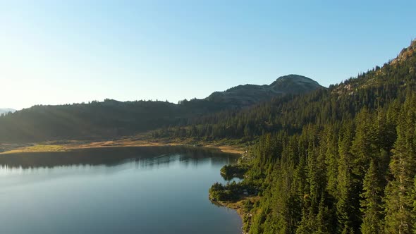 Aerial View of Beautiful Glacier Lake in the Canadian Mountain Landscape