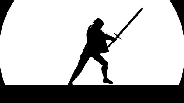 Knight Silhouette on a Moon Background on Vector Style Zoom Out