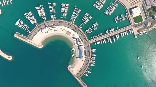 Aerial view above of Sukosan Marina Plaza, Croatia.