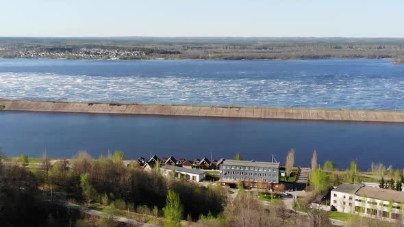 The Towns Promenade, Volga River, Novocheboksarsk, Russia, Aerial View, Drone