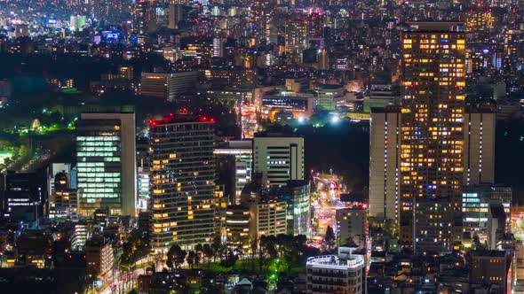 time lapse of city and road in Tokyo at night, Japan