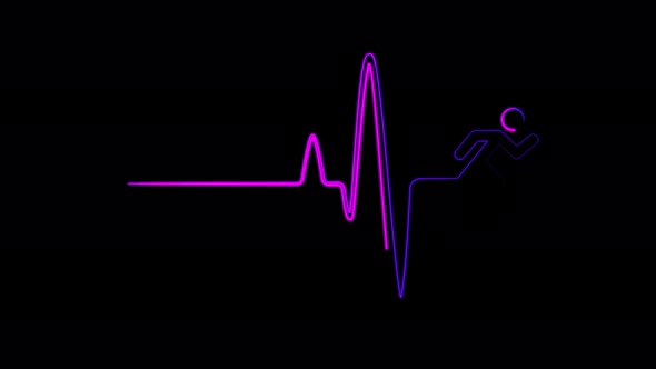 Neon heartbeat with running sign seamless animation. Heart rate medical research.