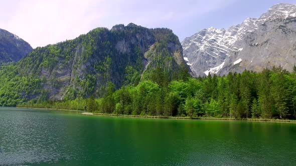 Lake Konigssee in Germany in the summer, the Alps