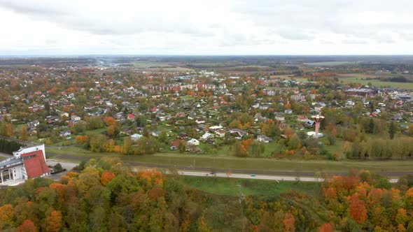 Aerial View of the Bobsleigh and Skeleton Track Luge Track Sigulda Surrounded by Colorful Forests 4K