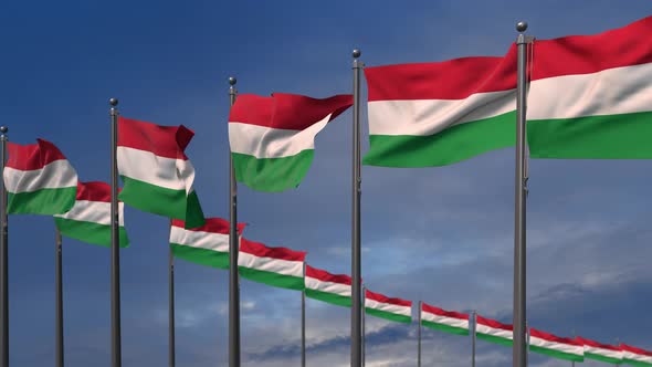 The Hungary Flags Waving In The Wind  - 4K