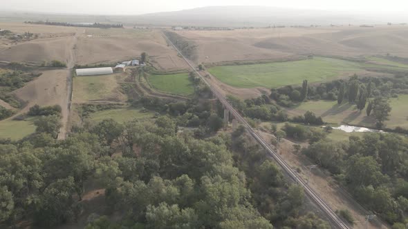 Aerial view of empty Railway bridge in Samtskhe-Javakheti region, Georgia.