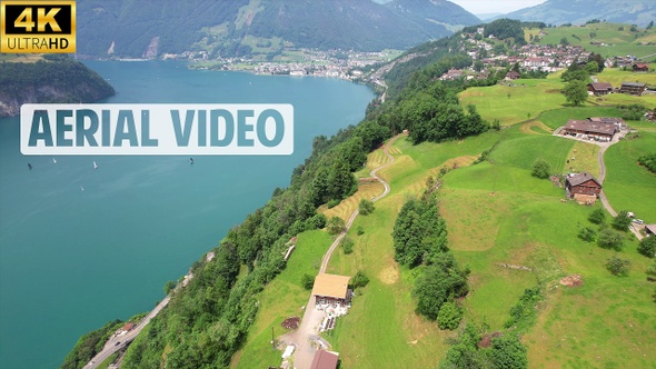 Switzerland Lake And Nature Landscape Aerial Video