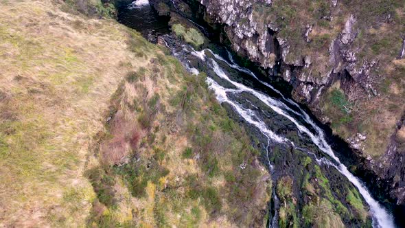 Aerial of Assaranca Waterfall in County Donegal - Ireland