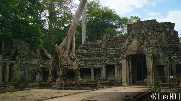 4K Old Stone Ruins of Preah Khan Temple in Siem Reap, Cambodia