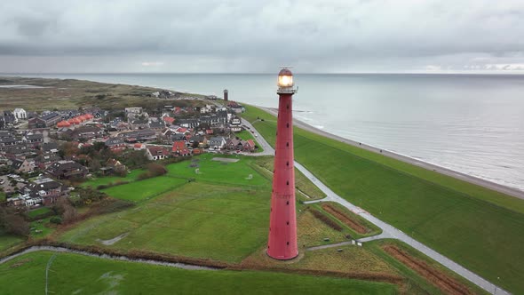 Lighthouse Tower Lange Jaap in Den Helder Drone Aerial Footage 5K Along the Sea Near the Island of