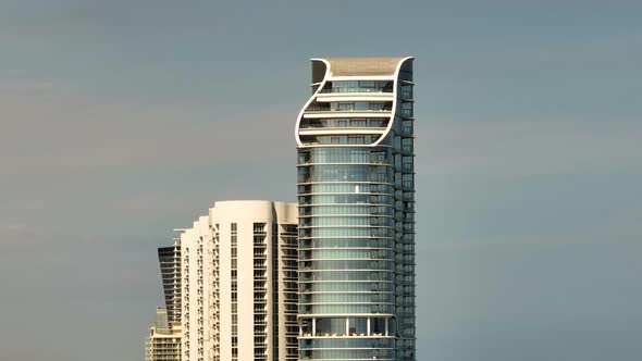 The Ritz Carlton Residences Sunny Isles Beach. 4k slow motion 7x zoom aerial parallax