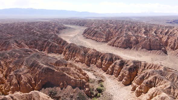 Drone Shot of Charyn Canyon Desert Mountains in Kazakhstan