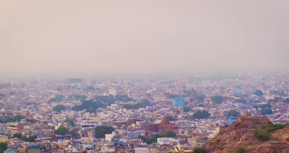 View of Jodhpur the Blue City, Mehrangarh Fort and Jaswant Thada. Jodhpur, Rajasthan, India