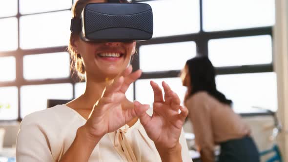 Woman using virtual reality headset