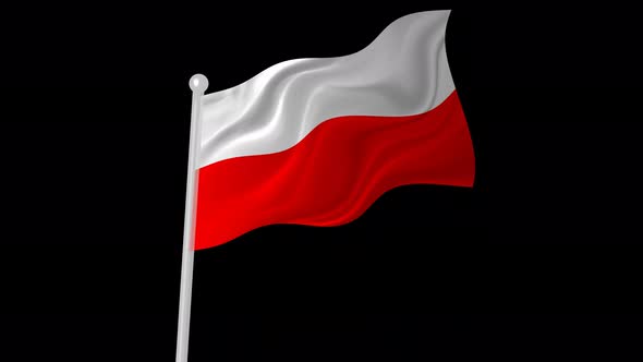 Poland Flag Flying Animated Black Background