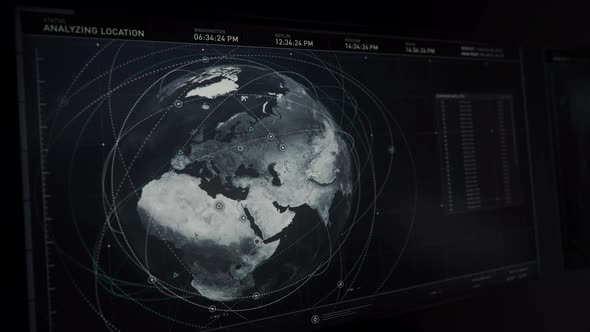 Tracking Location from Satellite Is Represented On Computer Screen.Data analysis alt