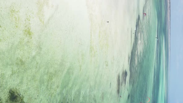 Vertical Video of the Ocean Near the Coast of Zanzibar Tanzania Aerial View